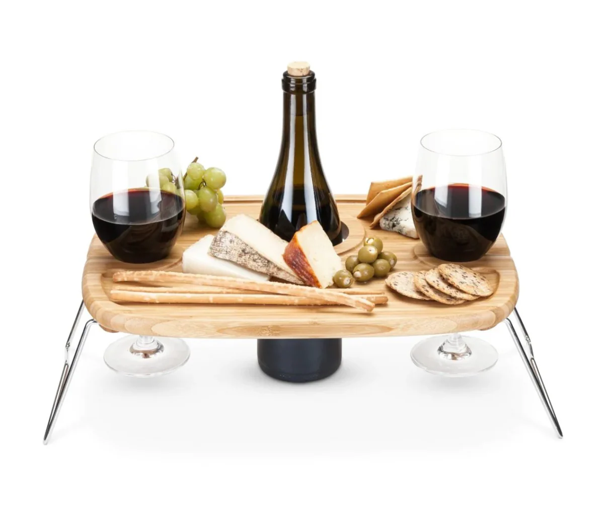Date Night Portable Baltic Birch Picnic Wine Table
