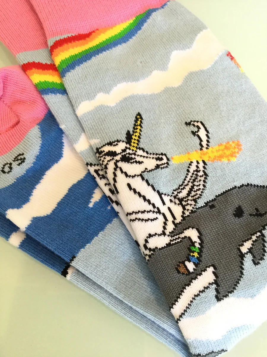 Land of Dreams Socks - Fire Breathing Unicorn on a Dolphin! (Women's Sized) - Image 2