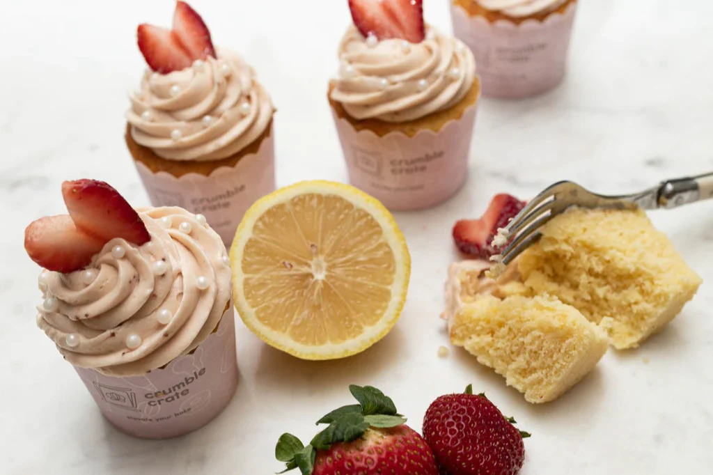 Lemon Cupcakes With Strawberry Buttercream - DIY Baking Kit by CrumbleCrate - Image 6